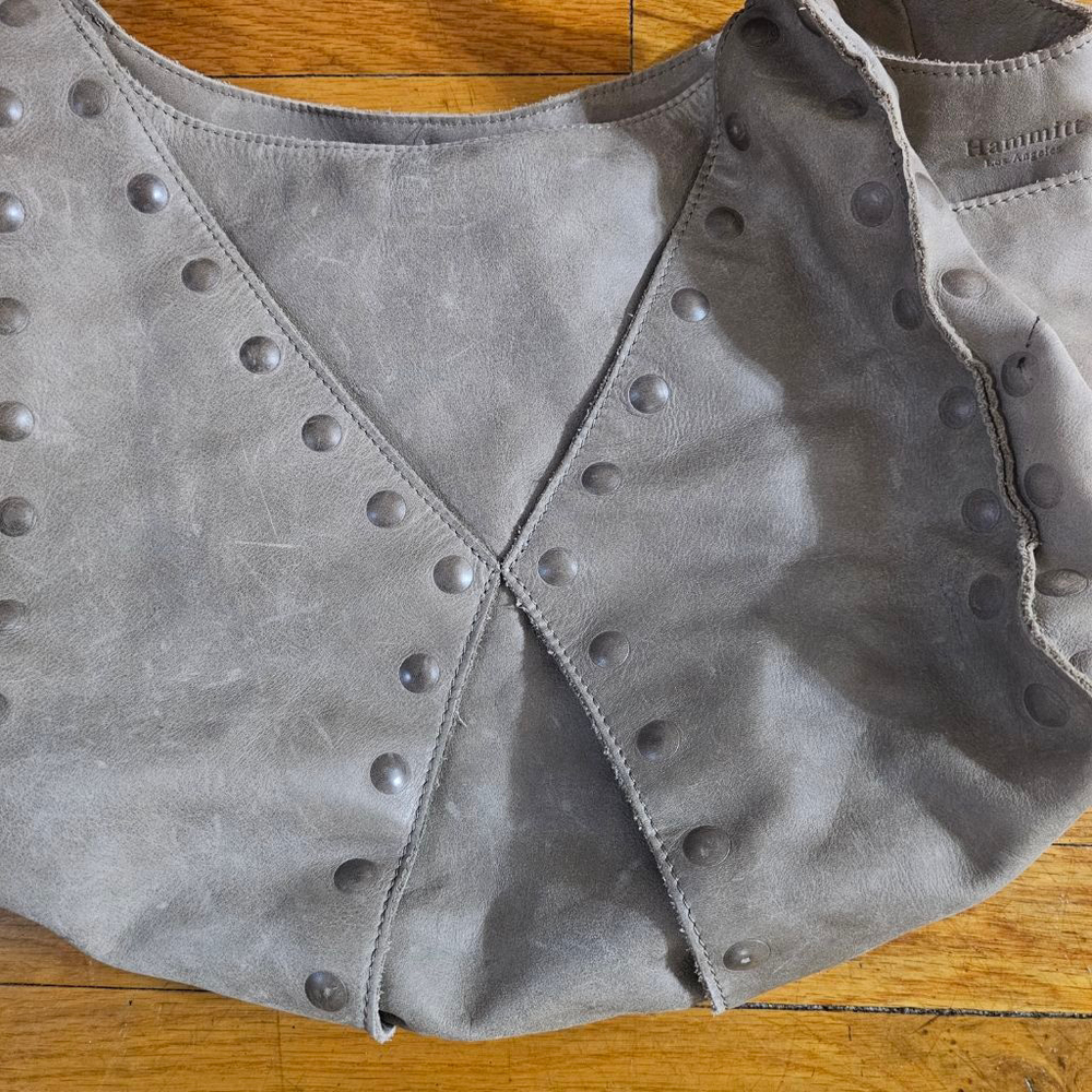 Women's Hammitt Gray Studded Hobo Bag One Size with Red Interior - Picture 2 of 10